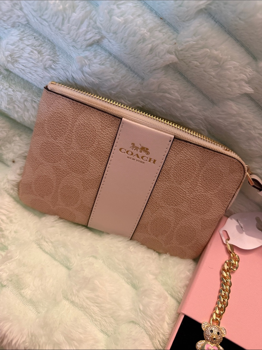 Coach Blush Signature Zip Wristlet with Gold Logo